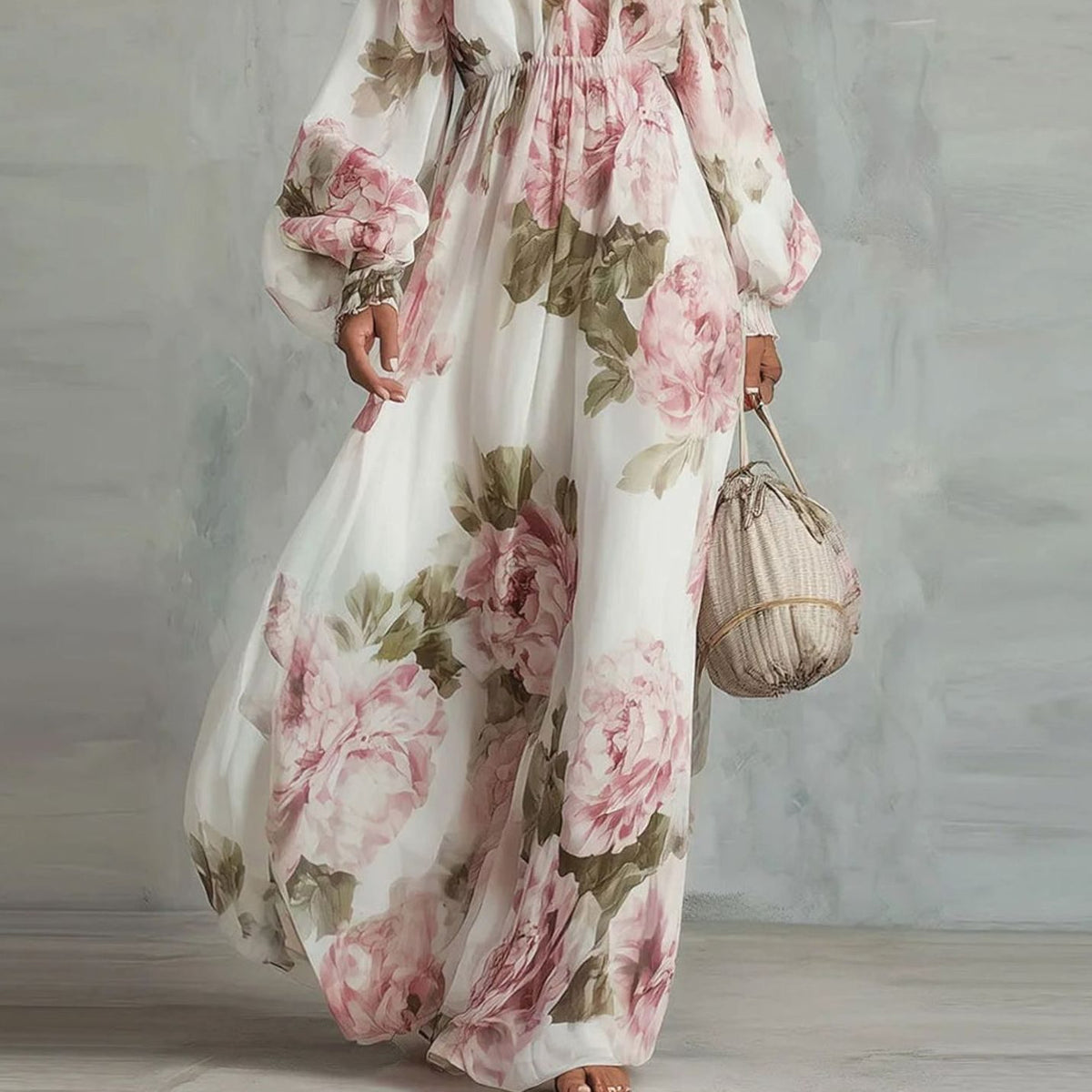Women's Floral Off-Shoulder Long Sleeve Maxi Dress
