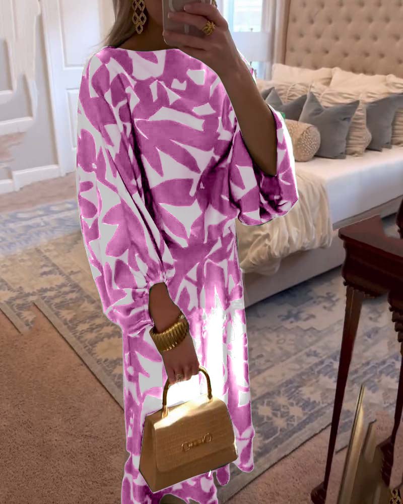 Women's Floral-Print Lantern-Sleeve Relaxed Two-Piece Midi Skirt Set