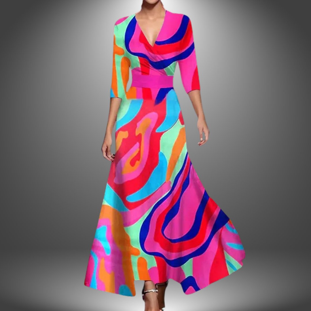 Women's Floral Wrap Maxi Dress V-Neck Three-Quarter Sleeve - Pink