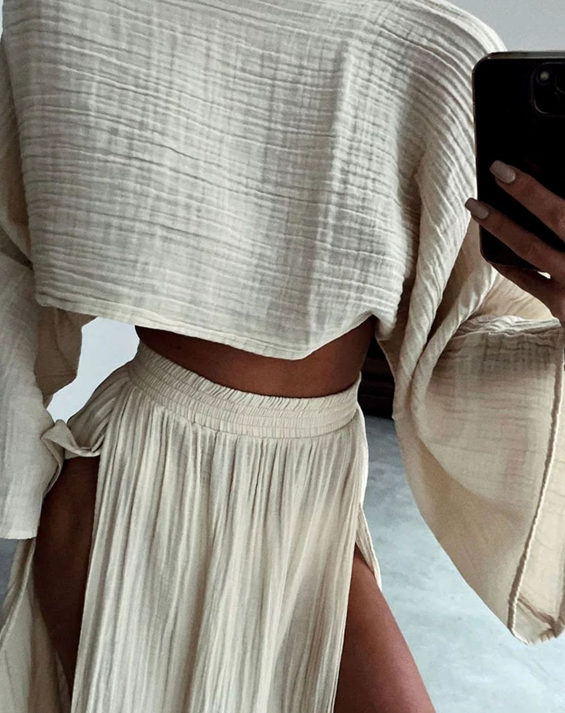 Women's Flowy Crop Top High-Waist Maxi Split Skirt Co-ord Set
