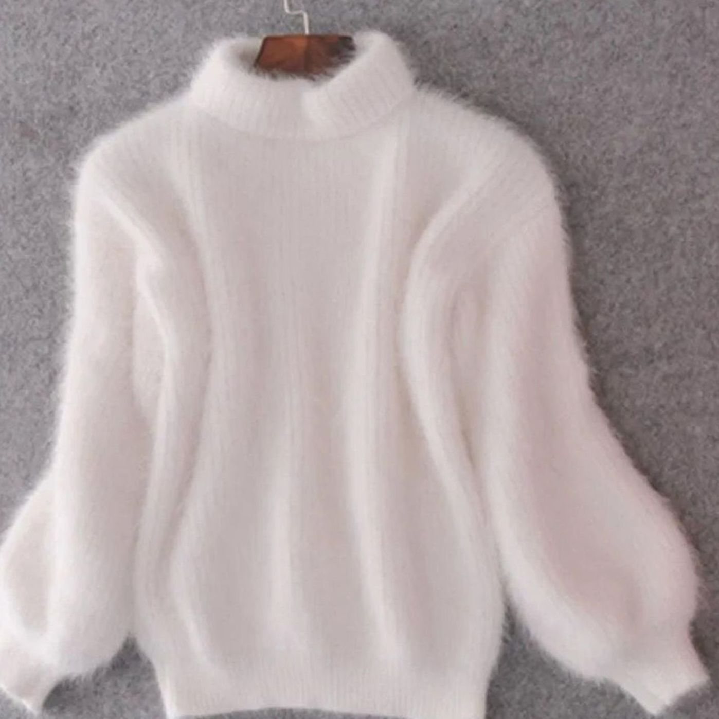 Women's Fluffy Turtleneck Relaxed-Fit Angora Knit Sweater - White