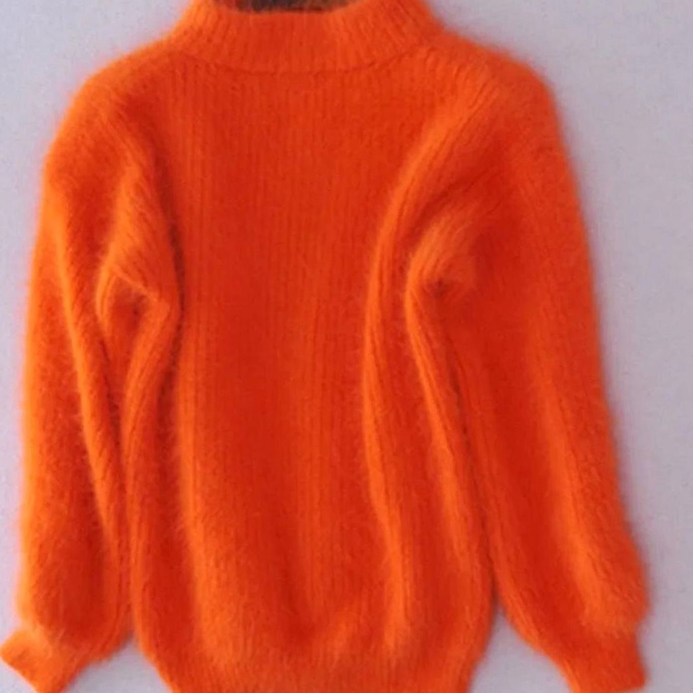 Women's Fluffy Turtleneck Relaxed-Fit Angora Knit Sweater - Orange