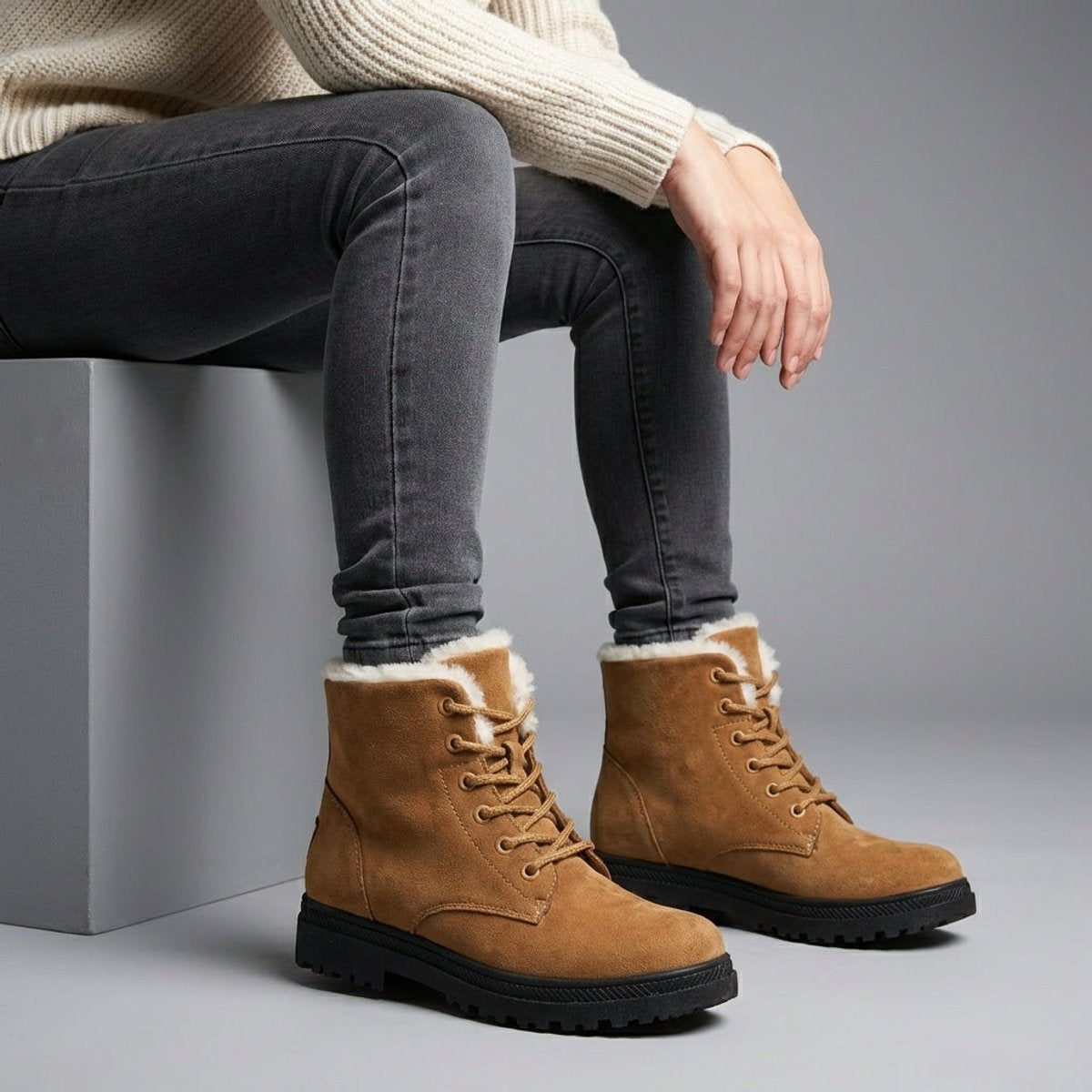 Women's Fur-Lined Lace-Up Suede Ankle Boots