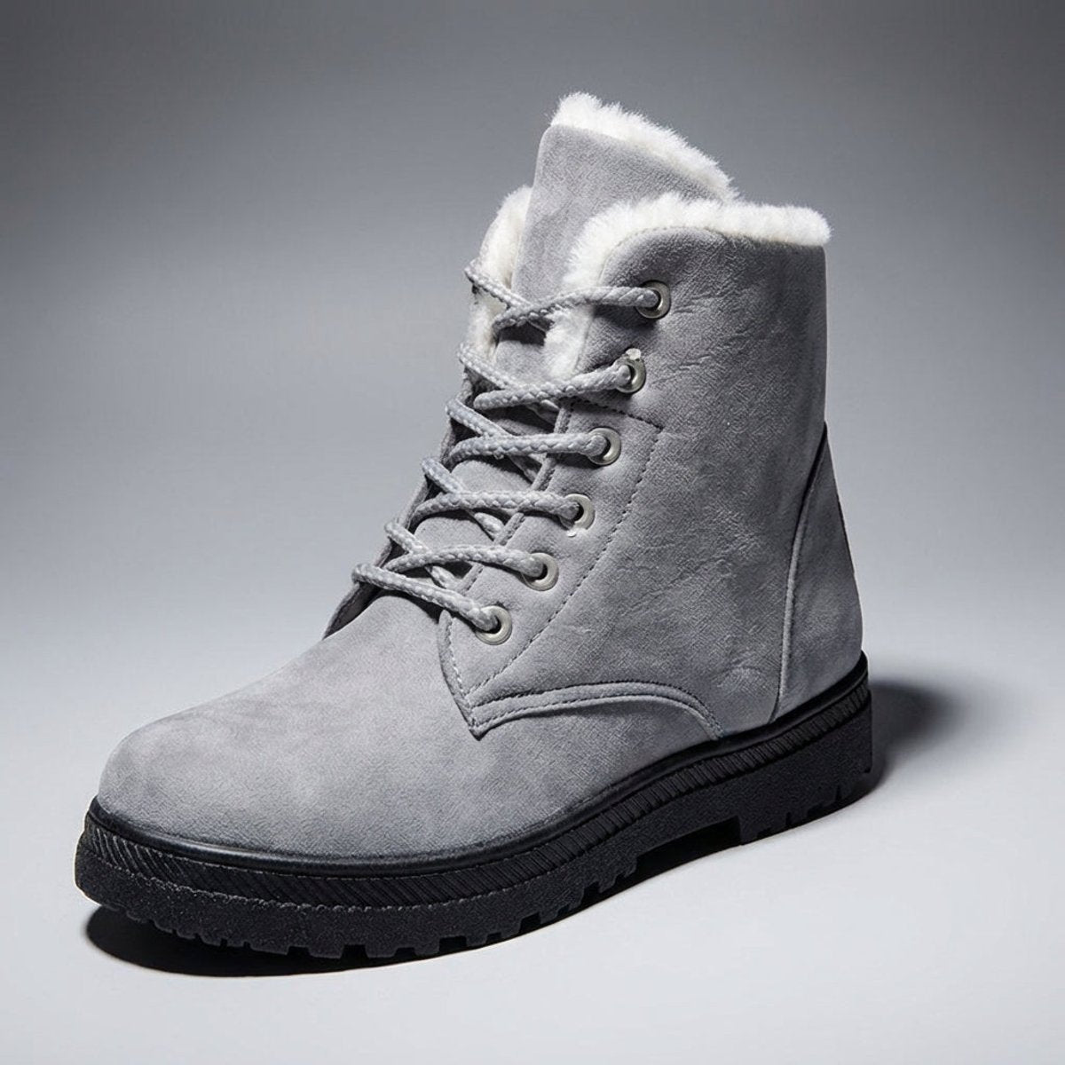 Women's Fur-Lined Lace-Up Suede Ankle Boots - Grey