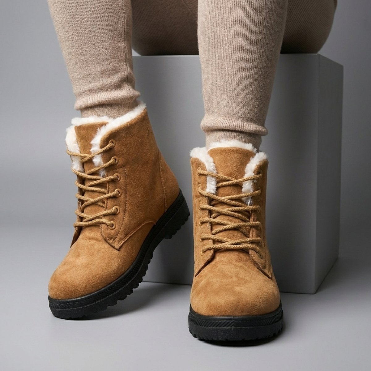 Women's Fur-Lined Lace-Up Suede Ankle Boots