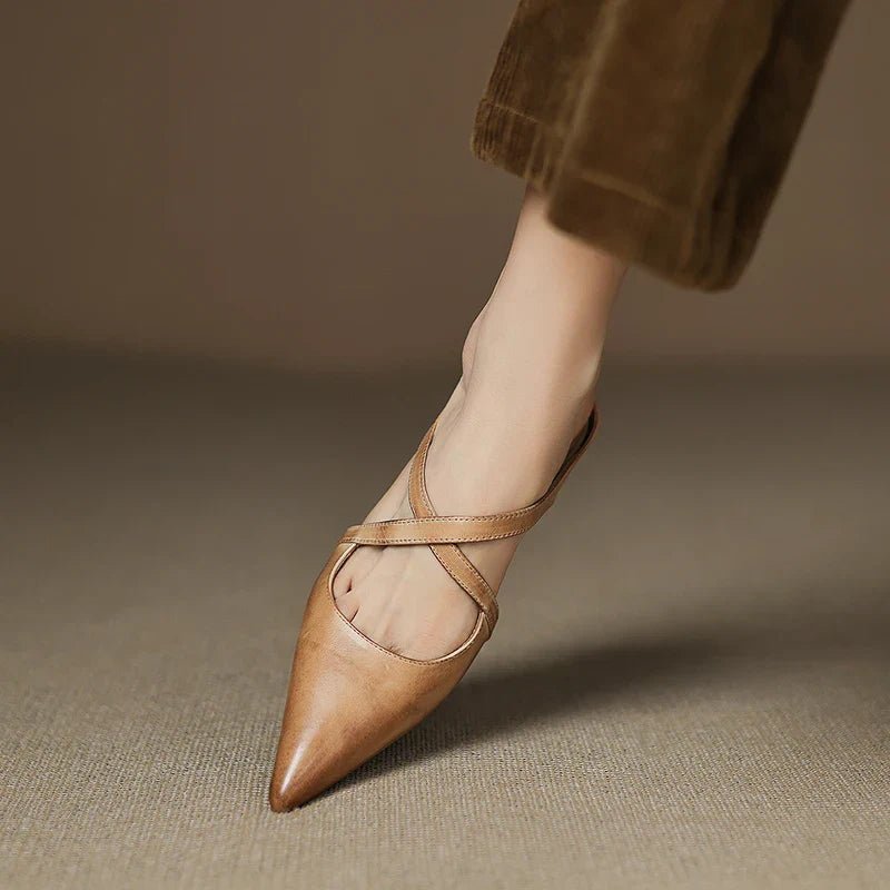 Women's Genuine Leather Cross-Strap Pointed-Toe Mules