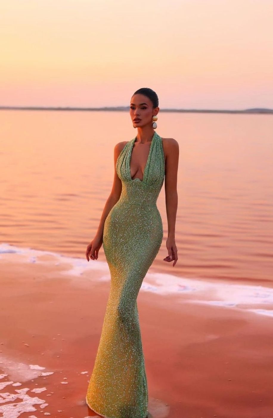 Women's Glitter Halter-Neck Bodycon Christmas Party Dress