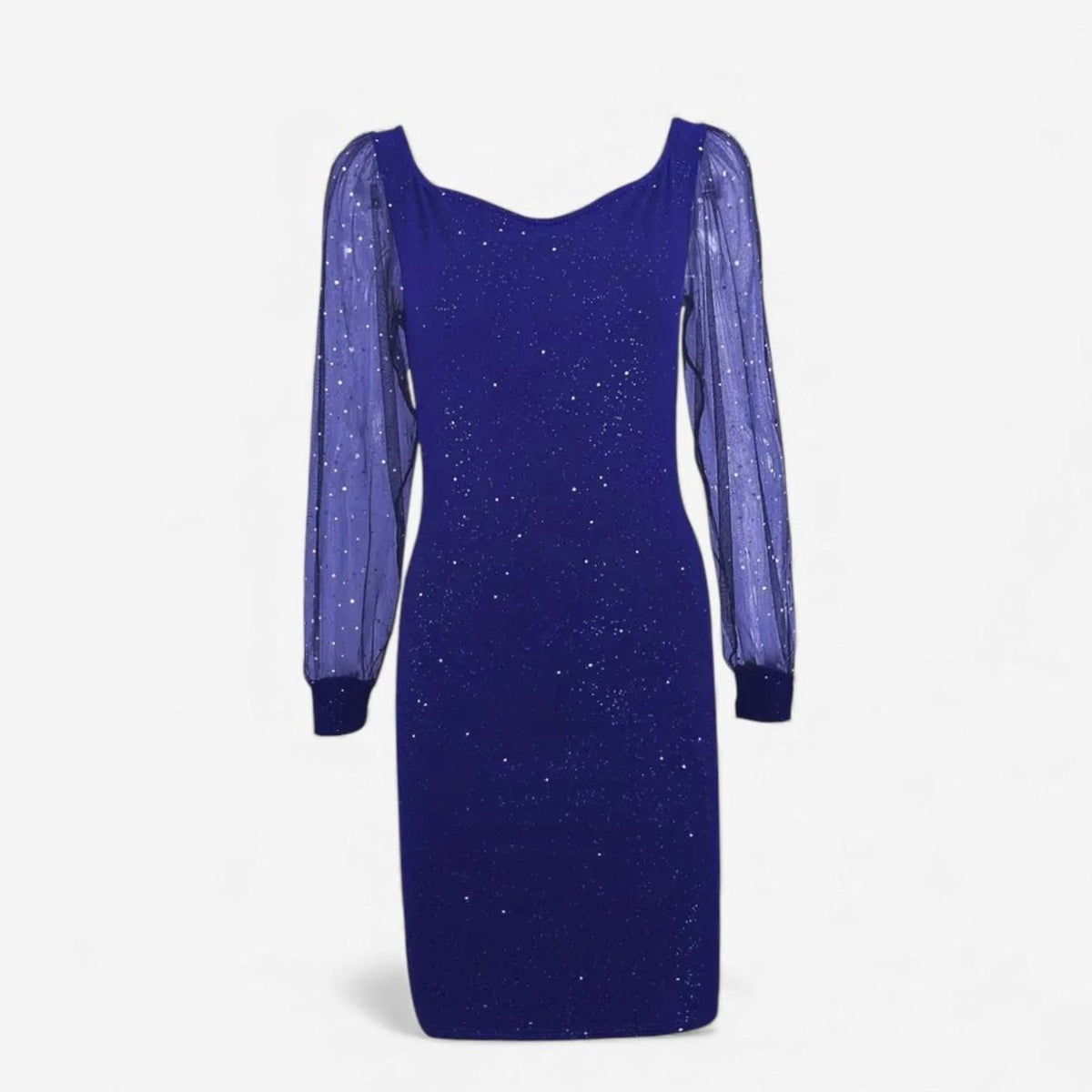 Women's Glitter Mesh-Sleeve Bodycon Christmas Party Dress - Navy
