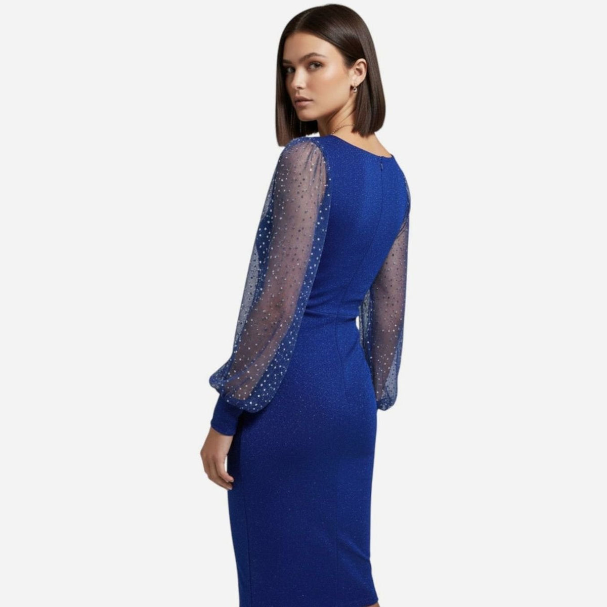 Women's Glitter Mesh-Sleeve Bodycon Christmas Party Dress