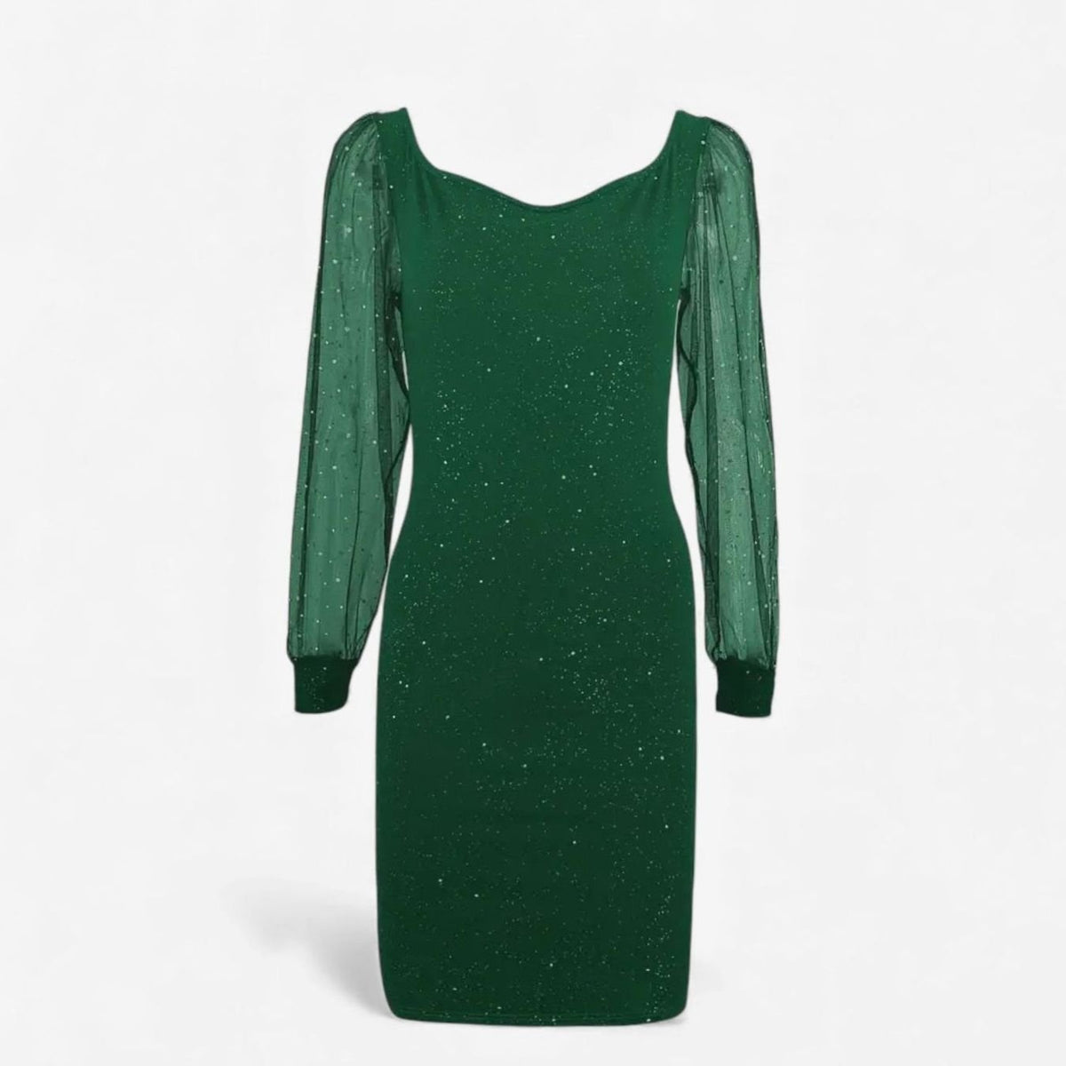 Women's Glitter Mesh-Sleeve Bodycon Christmas Party Dress - Green