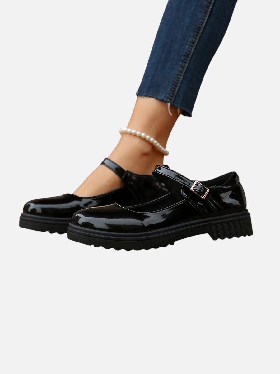 Women's Glossy Patent Mary Jane Flat Loafer Shoes