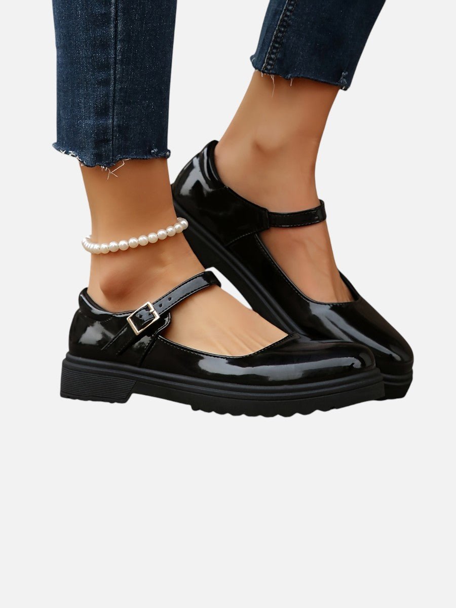 Women's Glossy Patent Mary Jane Flat Loafer Shoes