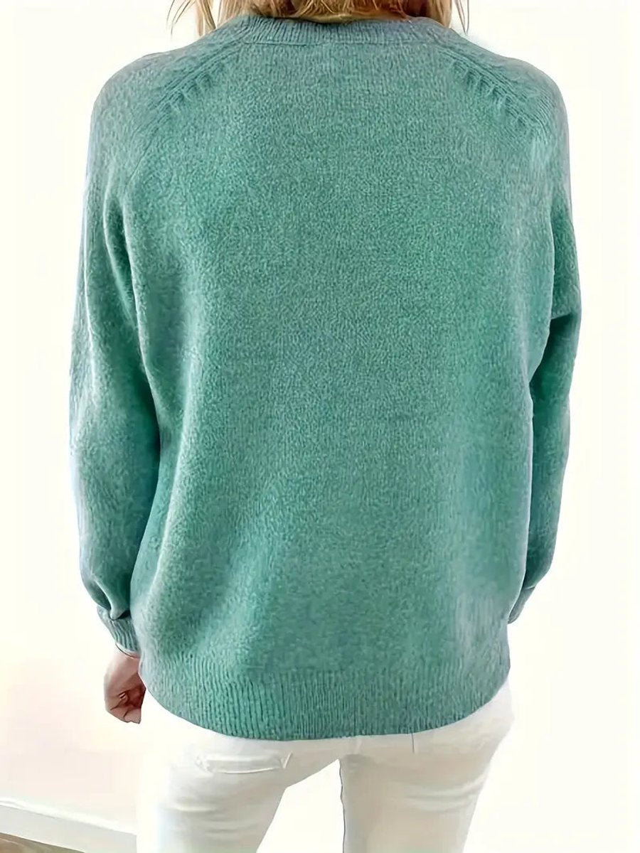 Women's Half-Button V-Neck Knit Sweater Pullover Jumper