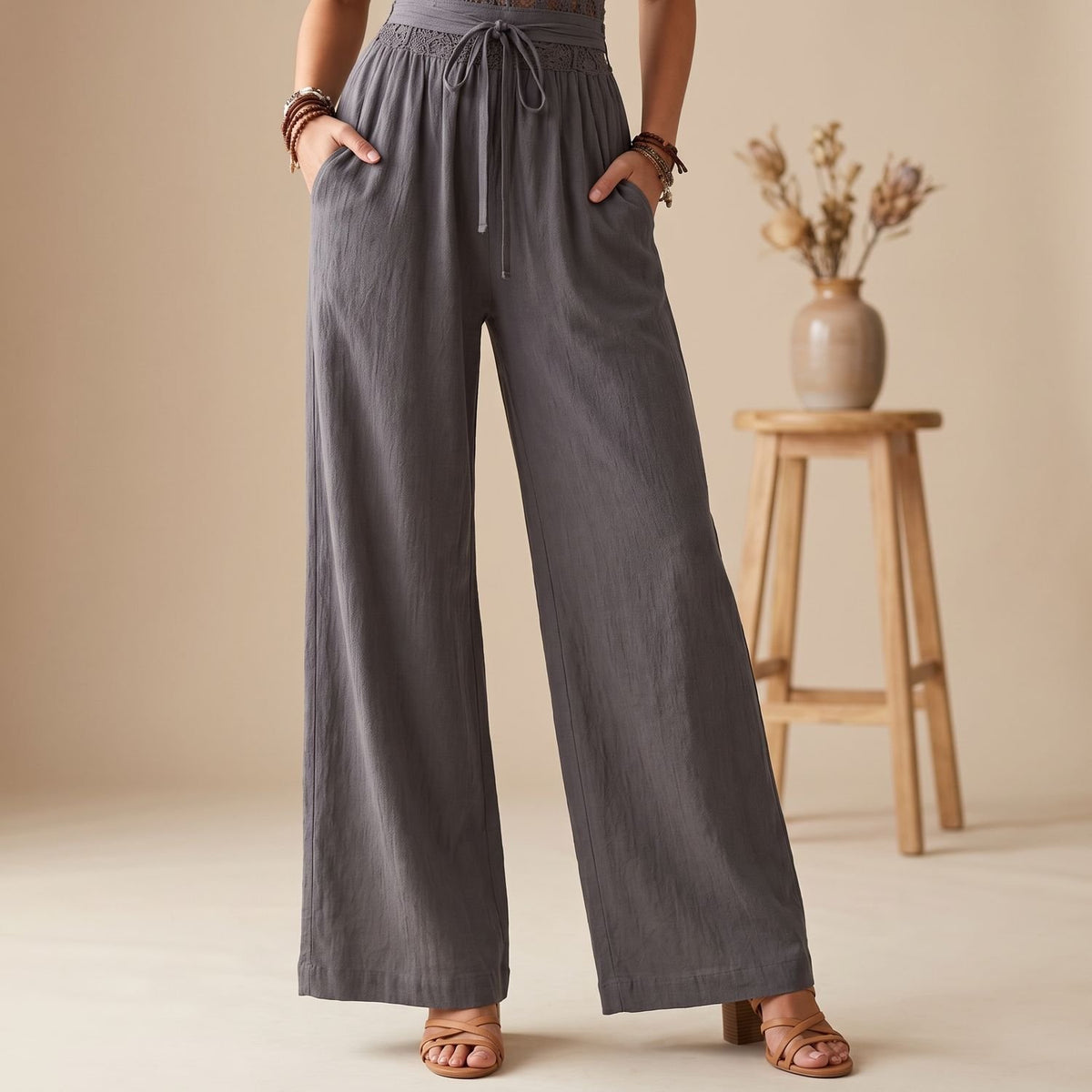 Women's Halter-Neck Crochet Lace Wide-Leg Jumpsuit