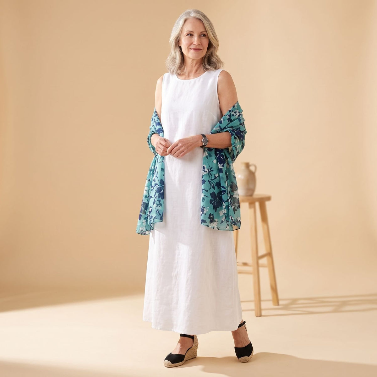 Women's Halter-Neck Sleeveless Linen Maxi Dress Side Split