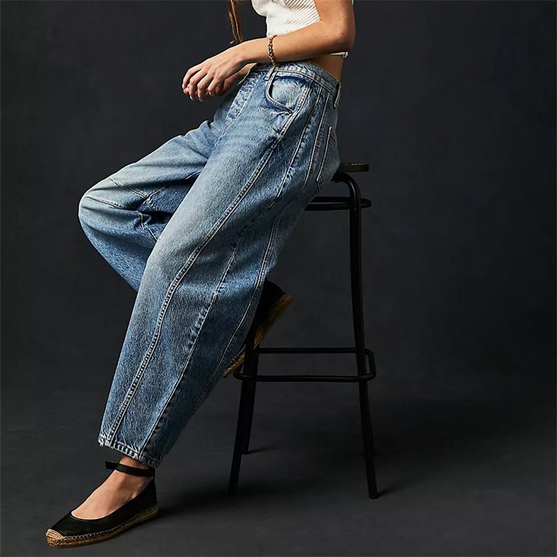 Women's High-Rise Barrel-Leg Acid-Wash Wide-Fit Jeans