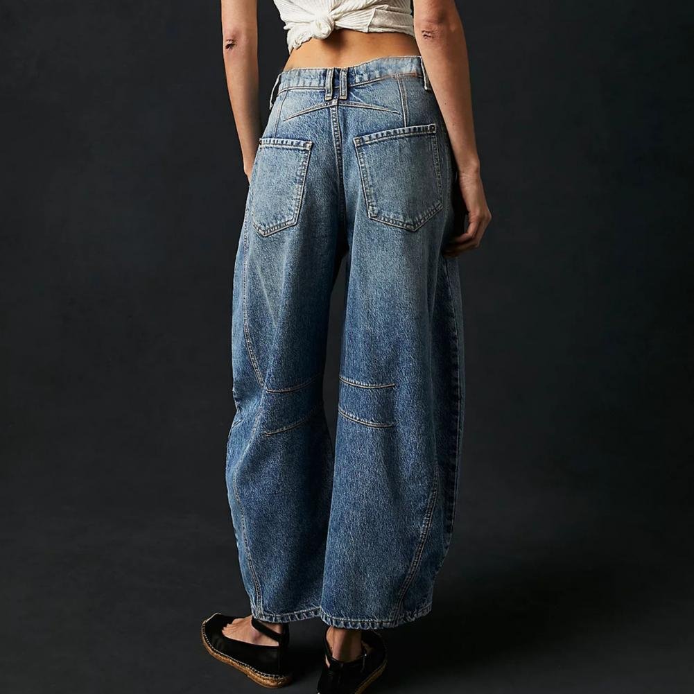 Women's High-Rise Barrel-Leg Acid-Wash Wide-Fit Jeans