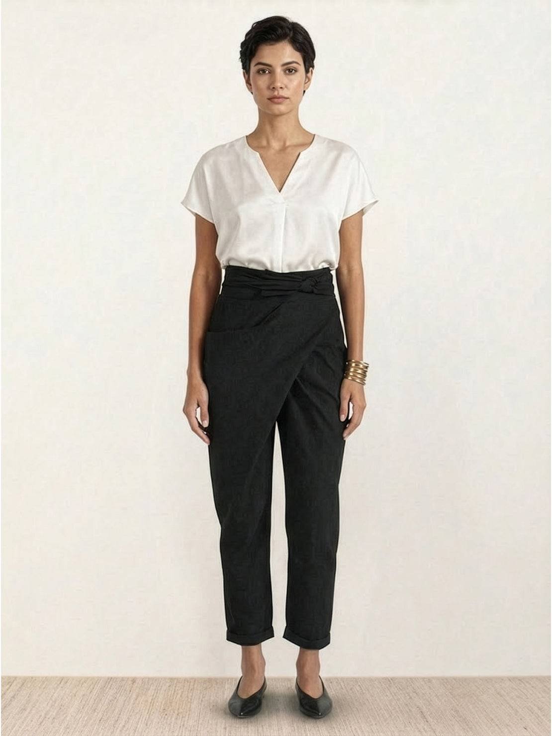 Women's High-Waist Wrap-Front Cropped Tapered Trousers