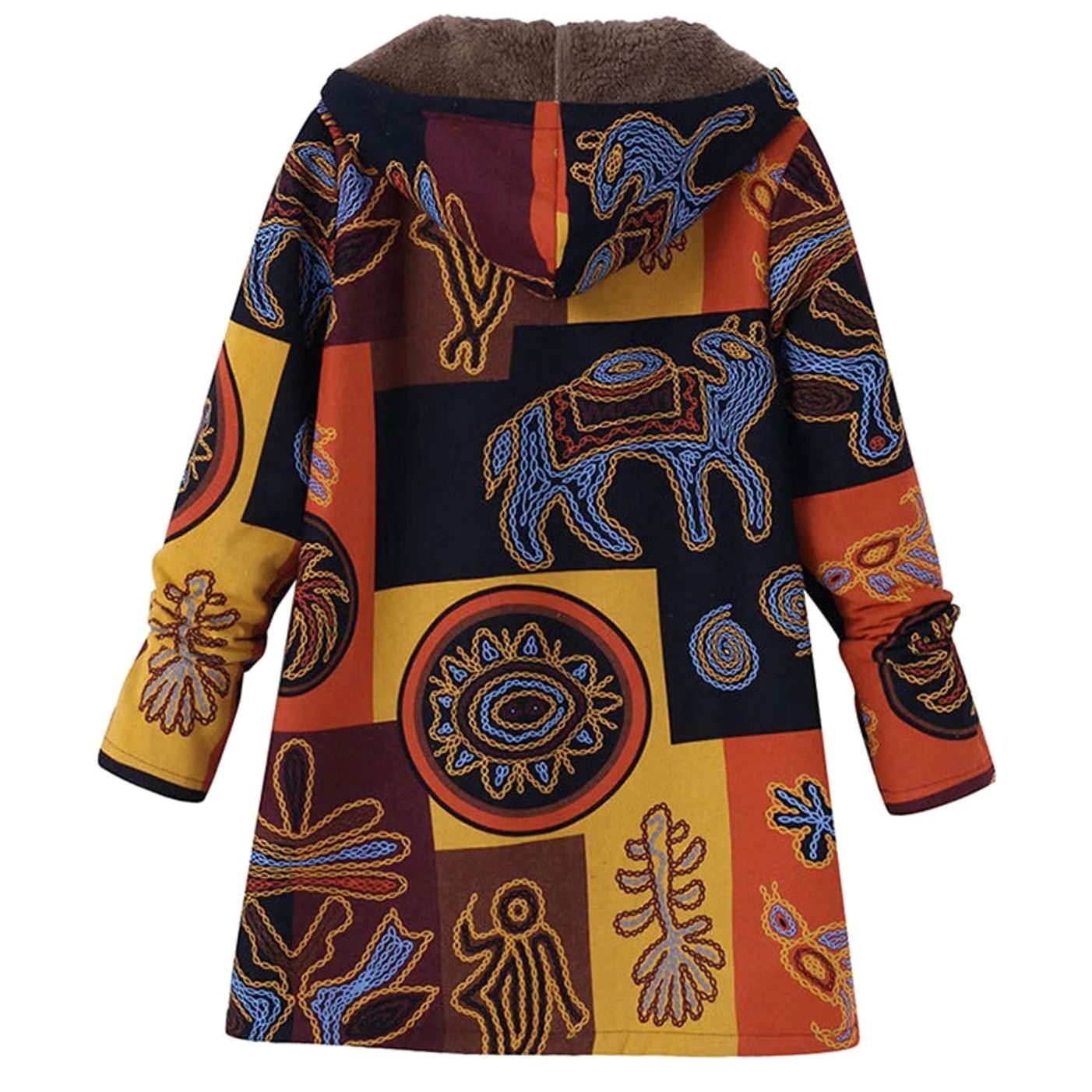 Women's Hooded Fleece-Lined Winter Floral Coat - Orange