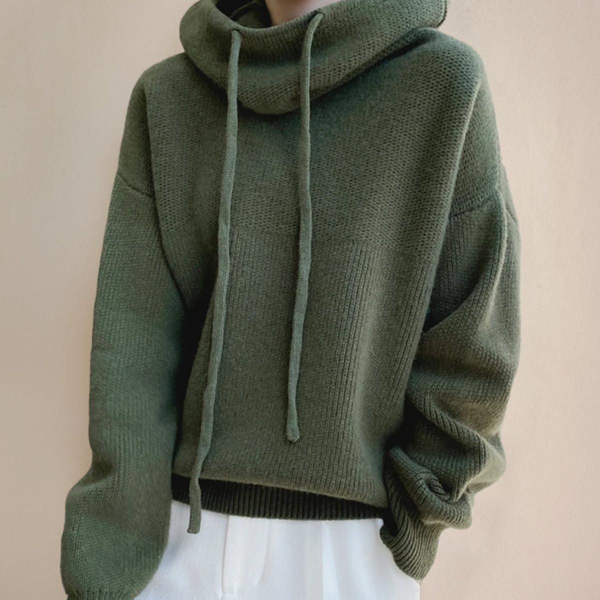 Women's Hooded Knit Drawstring Long Sleeve Jumper