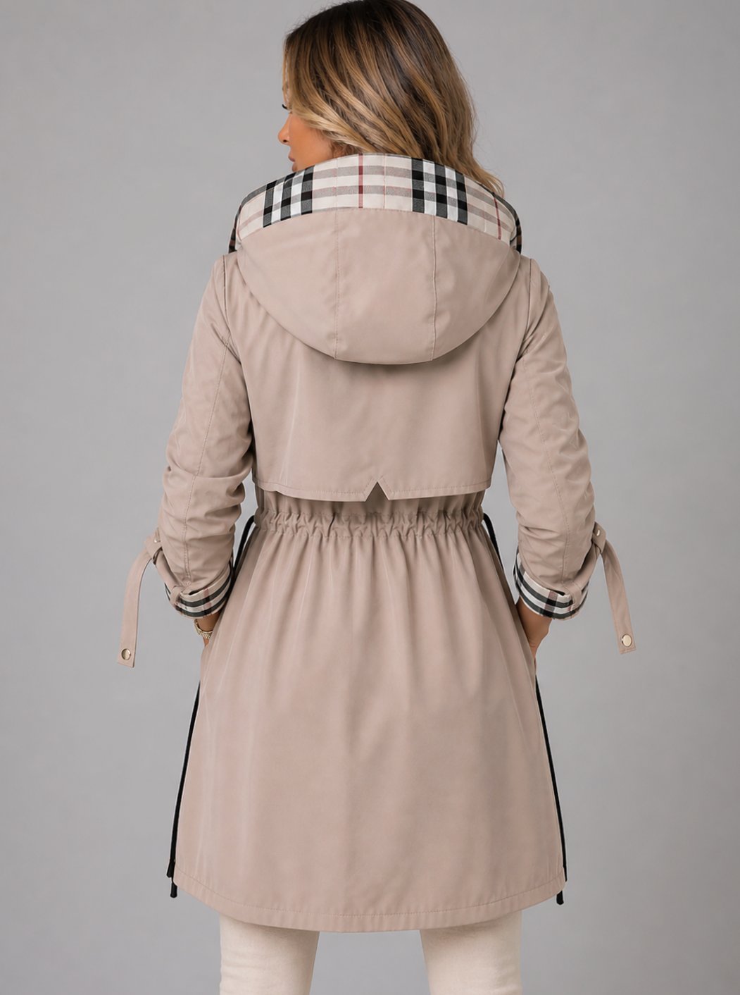Women's Hooded Longline Zip-Up Drawstring Waist Coat