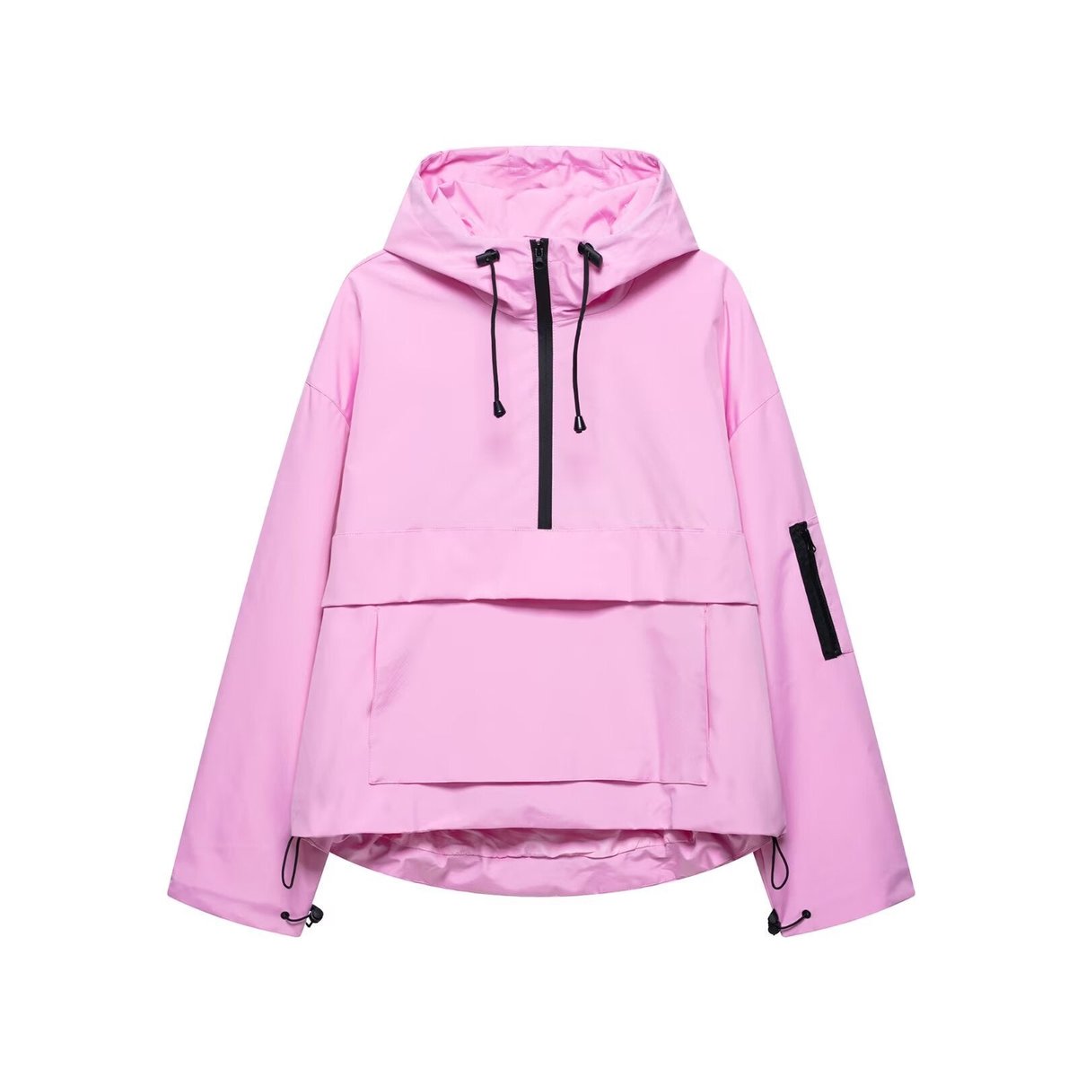 Women's Hooded Pullover Anorak Wind-Resistant Quilted Jacket - Pink