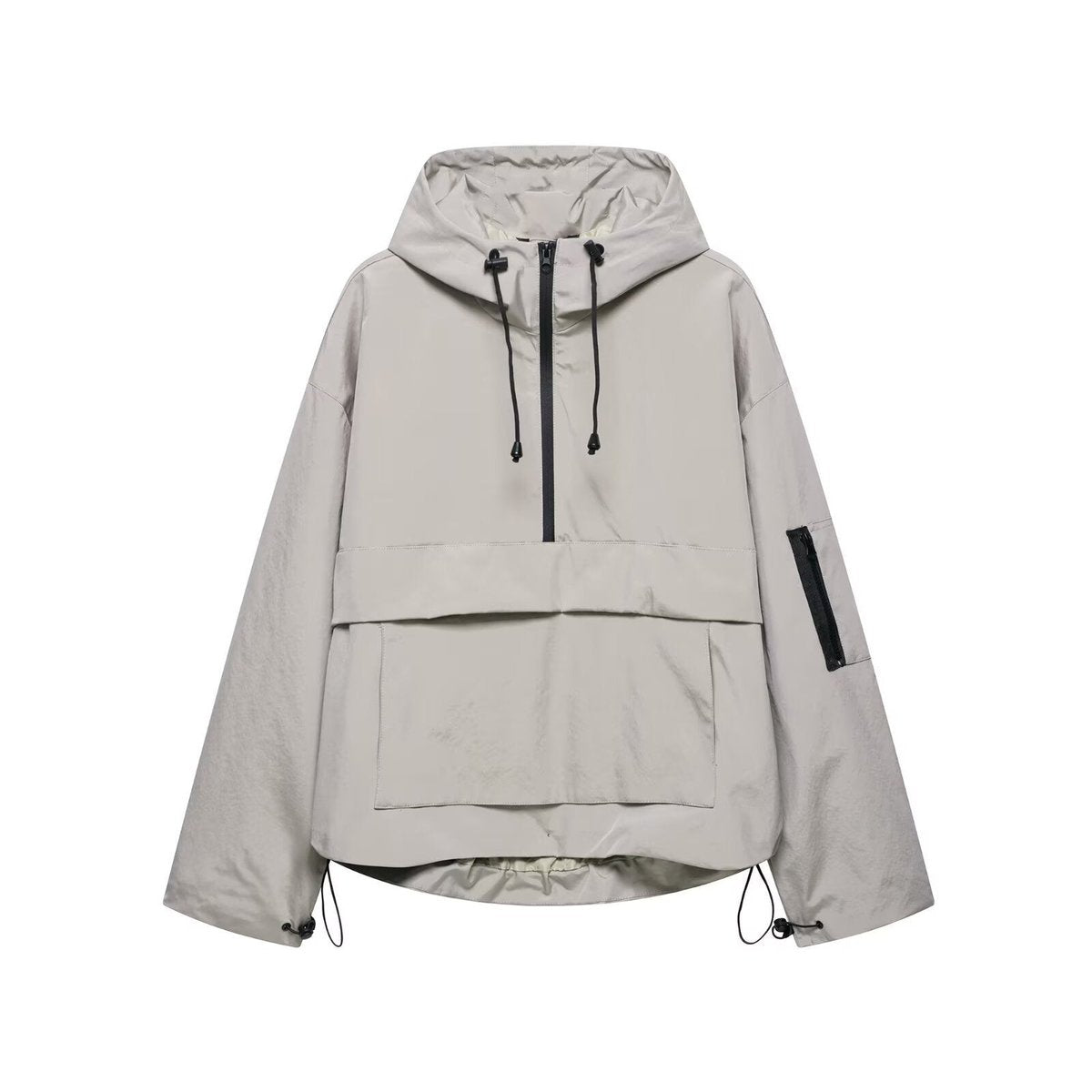 Women's Hooded Pullover Anorak Wind-Resistant Quilted Jacket - Grey