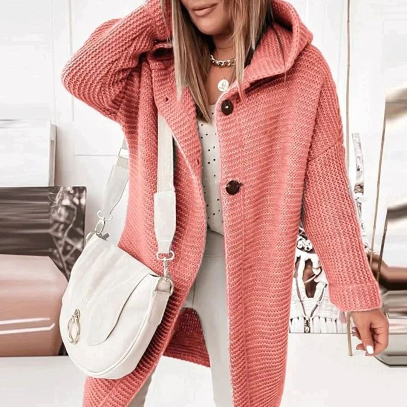 Women's Hooded Relaxed-Fit Knit Cardigan Jacket