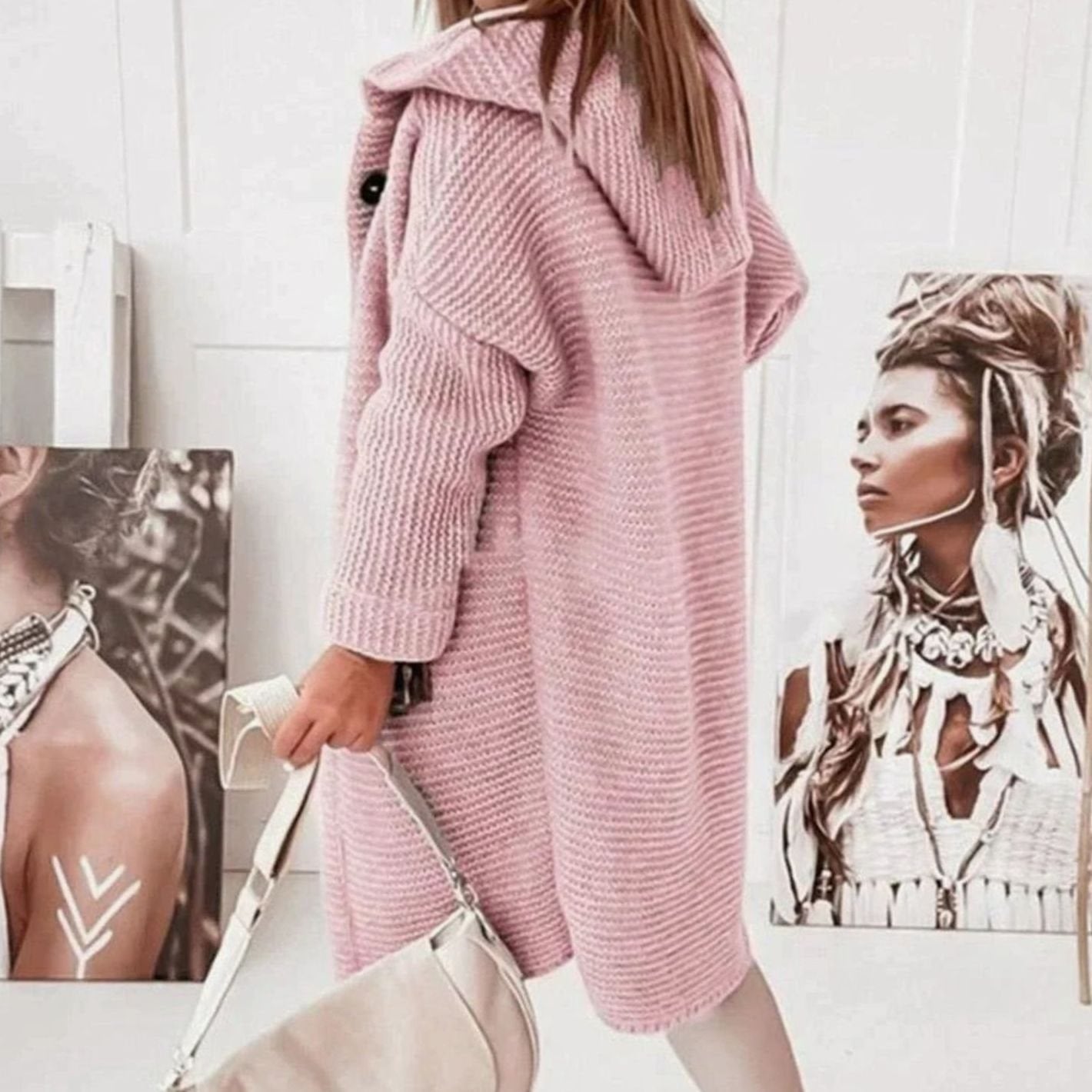 Women's Hooded Relaxed-Fit Knit Cardigan Jacket