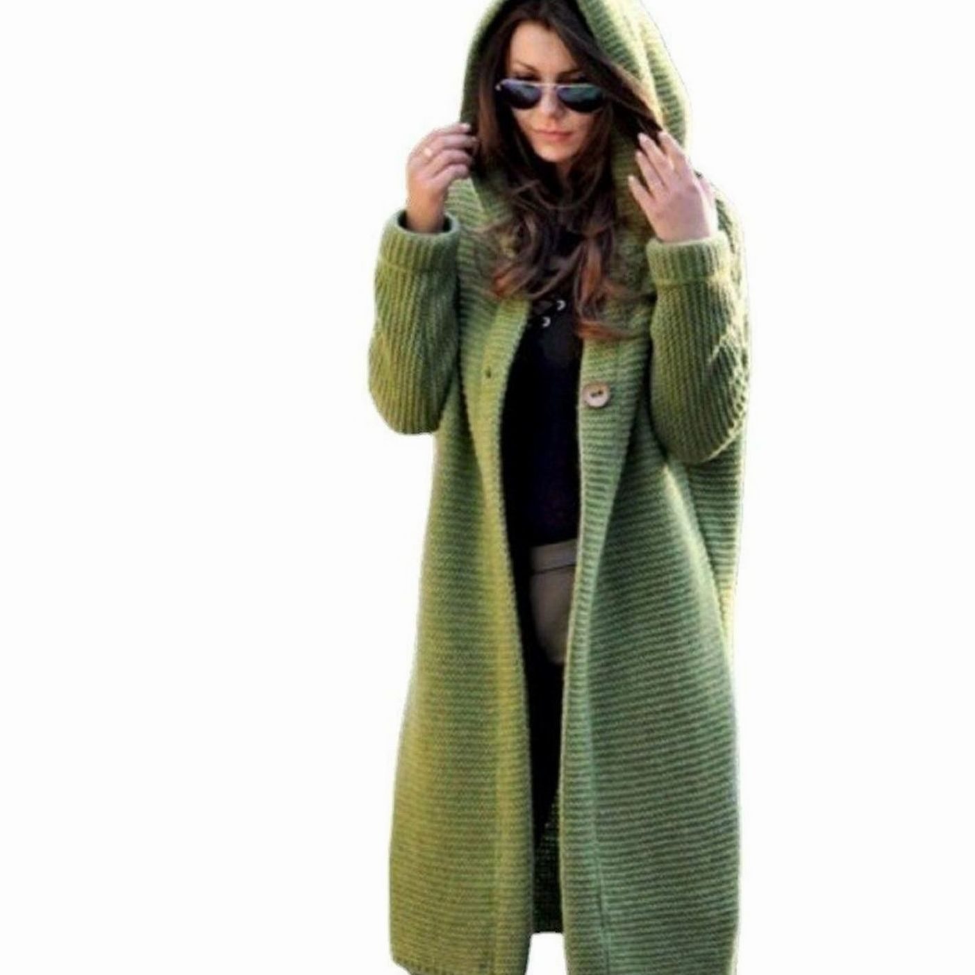 Women's Hooded Ribbed-Knit Long Maxi Cardigan