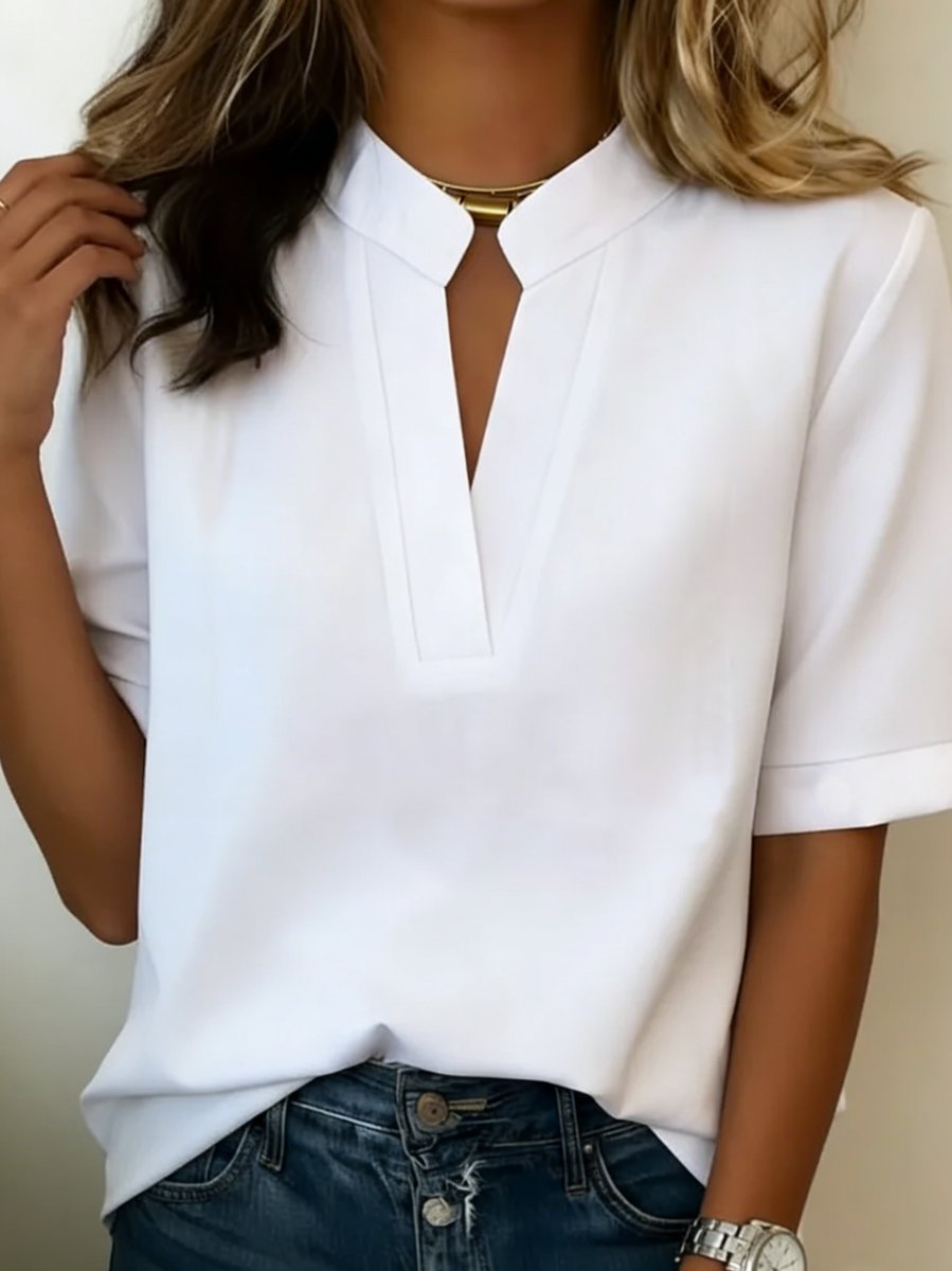 Womens Jumper V-Neck Relaxed Fit Short Sleeve Blouse Top