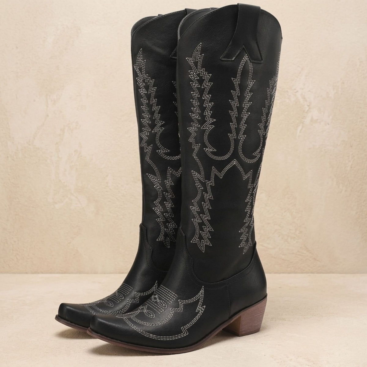 Women's Knee-High Cowboy Boots Embroidered Western Block Heel - Blue