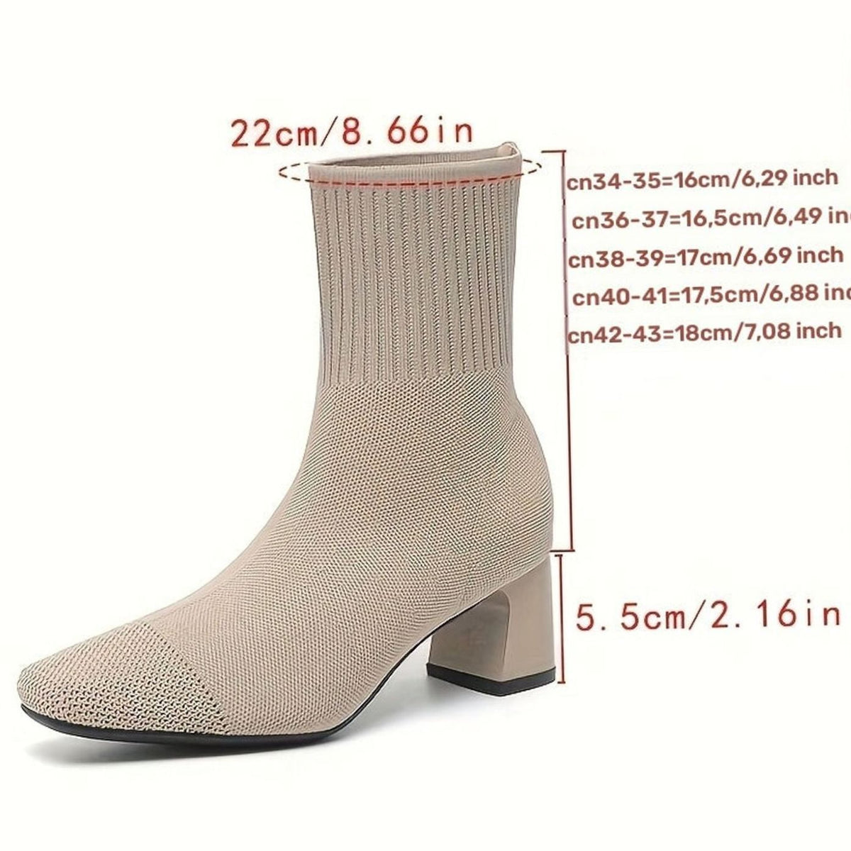 Women's Knit Sock Ankle Boots Block Heel Square Toe