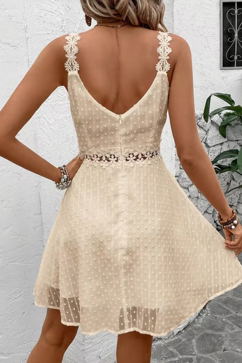 Women's Lace-Trim Spaghetti-Strap Swiss-Dot Cocktail Dress