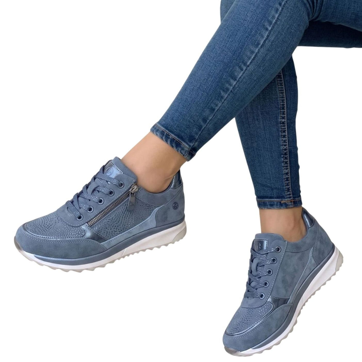 Women's Lace-Up Side-Zip Comfort Platform Sneakers, Blue - Blue