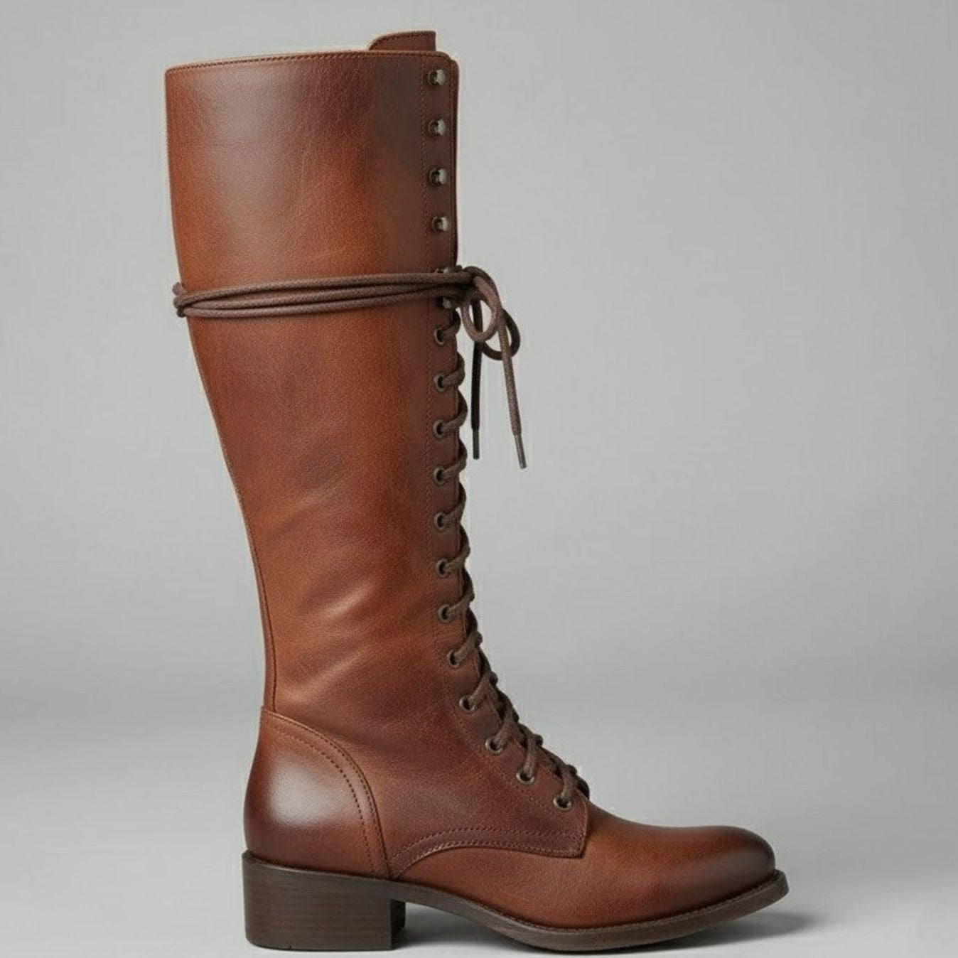 Women's Lace-Up Studded Block-Heel Knee-High Boots