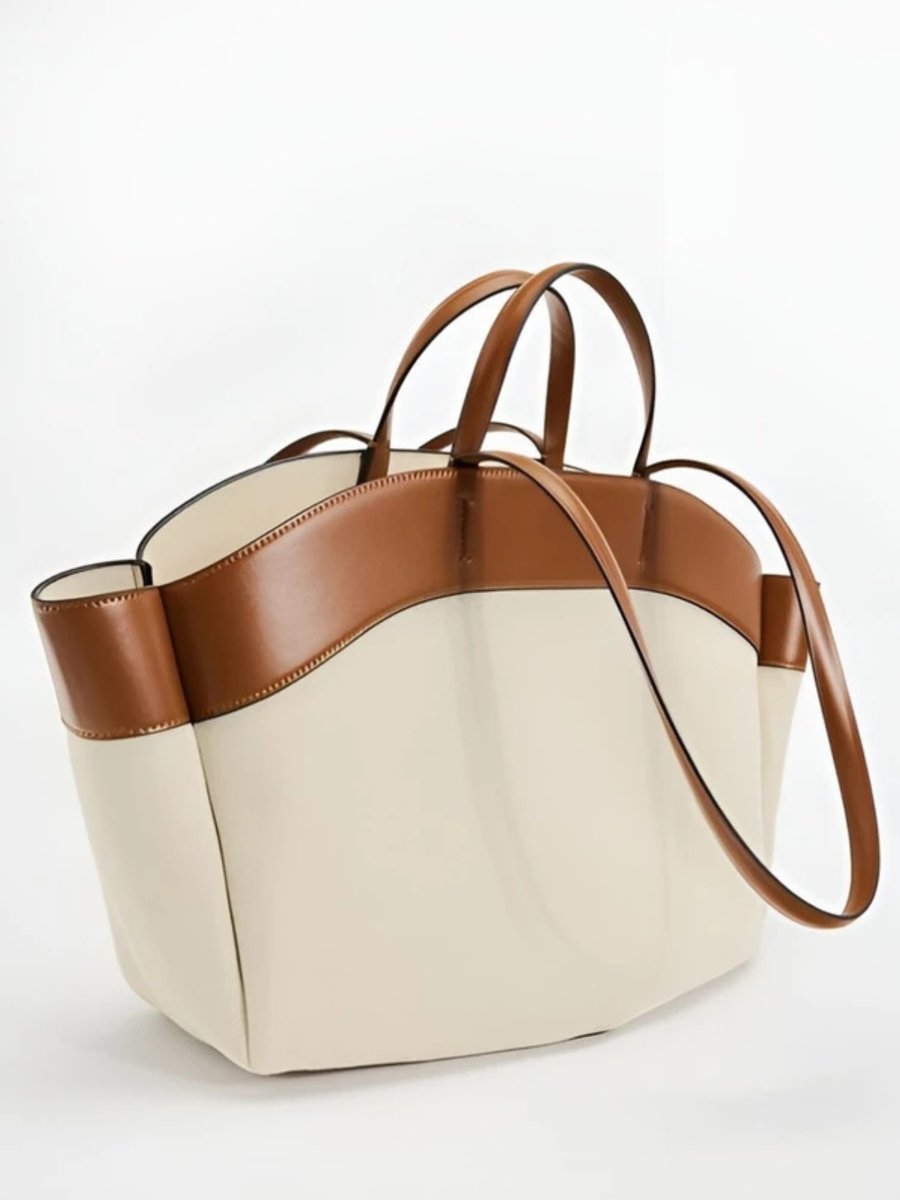 Women's Large Leather-Trim Canvas Tote Bag Shoulder Shopper