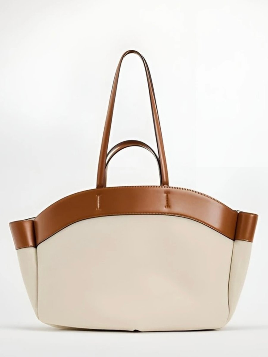 Women's Large Leather-Trim Canvas Tote Bag Shoulder Shopper
