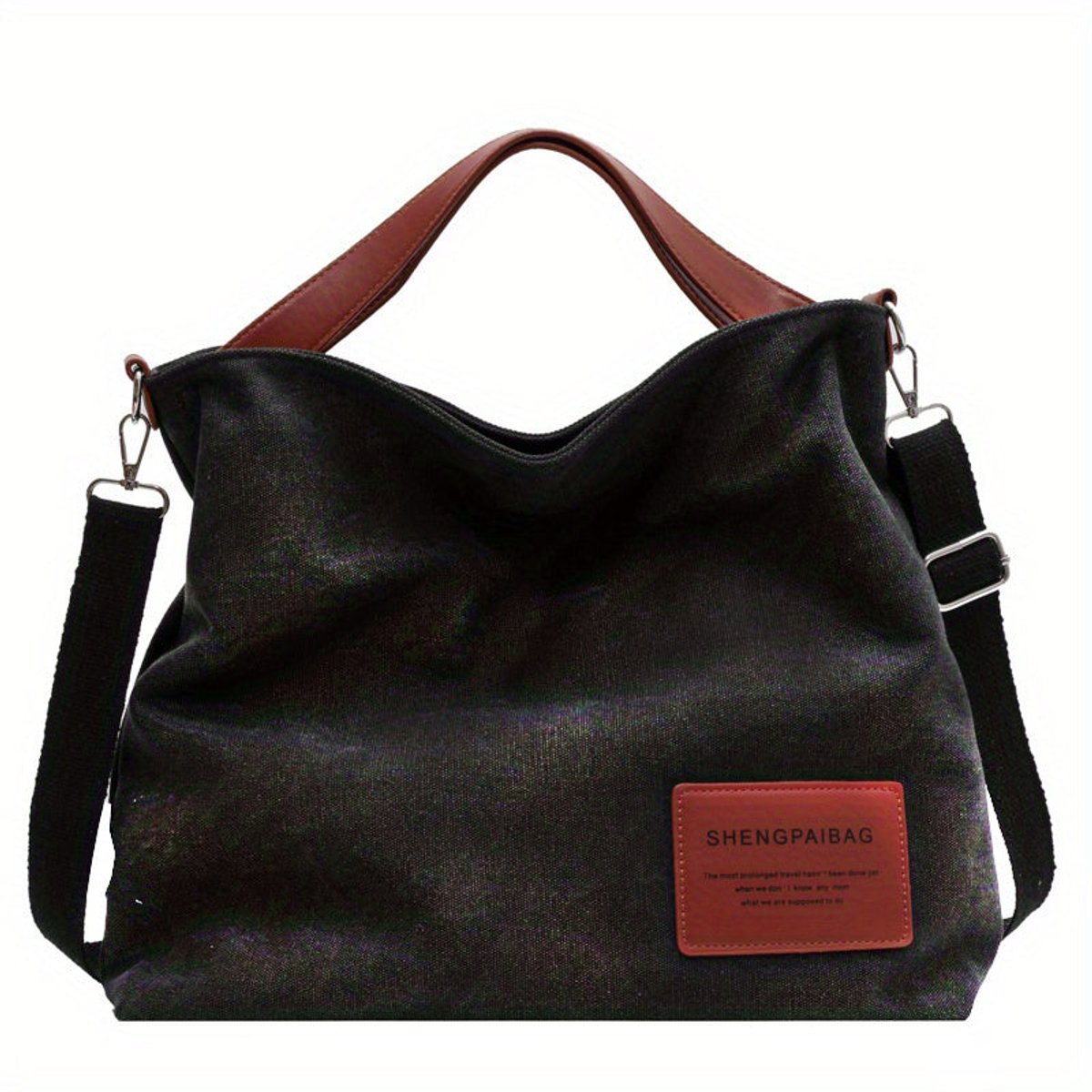 Women's Large Slouchy Canvas Tote Bag Adjustable Shoulder Strap - Schwarz