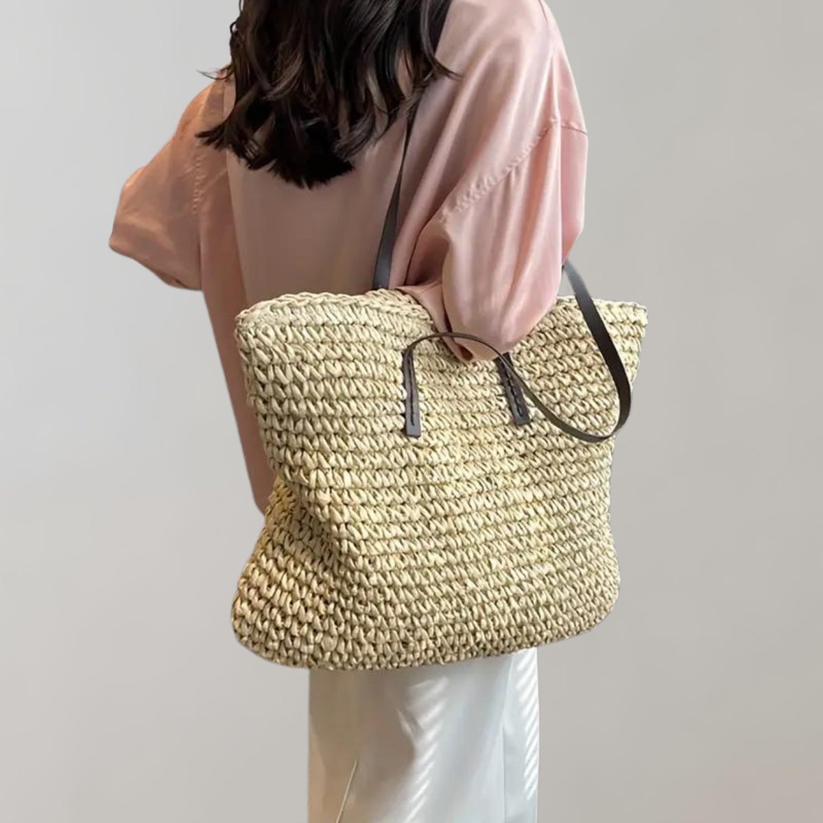 Women's Large Woven Raffia Bohemian Shoulder Tote Bag