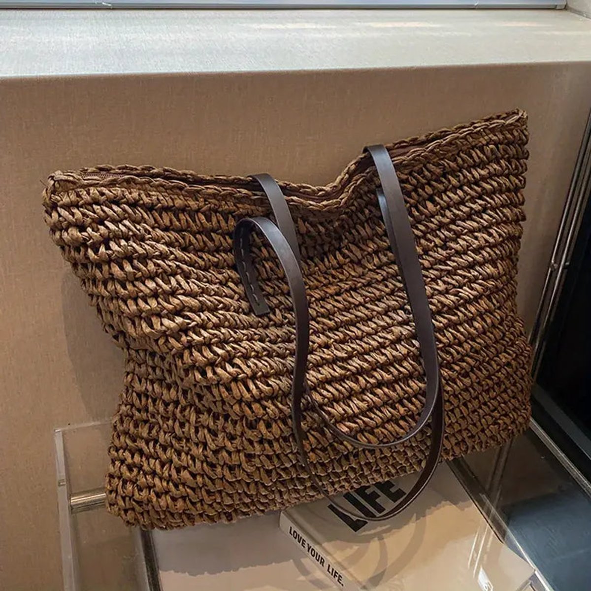 Women's Large Woven Raffia Bohemian Shoulder Tote Bag