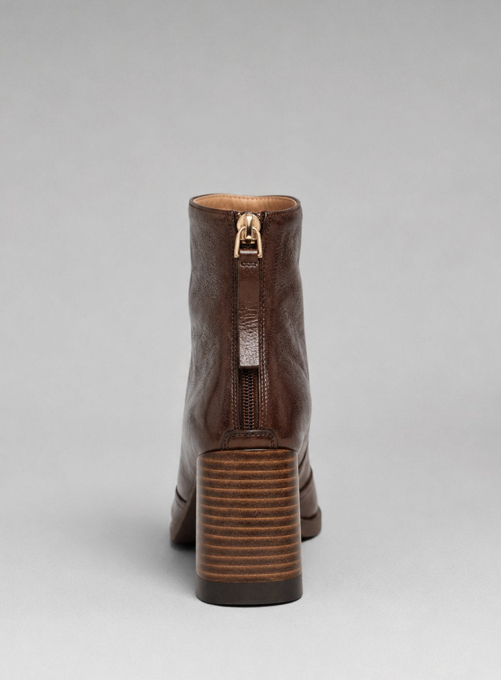 Women's Leather Block Heel Ankle Boots Square Toe