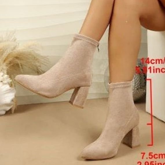 Women's Leopard Print Block Heel Pointed Toe Ankle Boots - Apricot