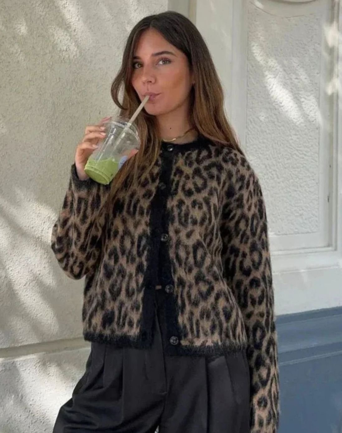 Women's Leopard Print Long-Sleeve Button-Up Cardigan - Leopard Print