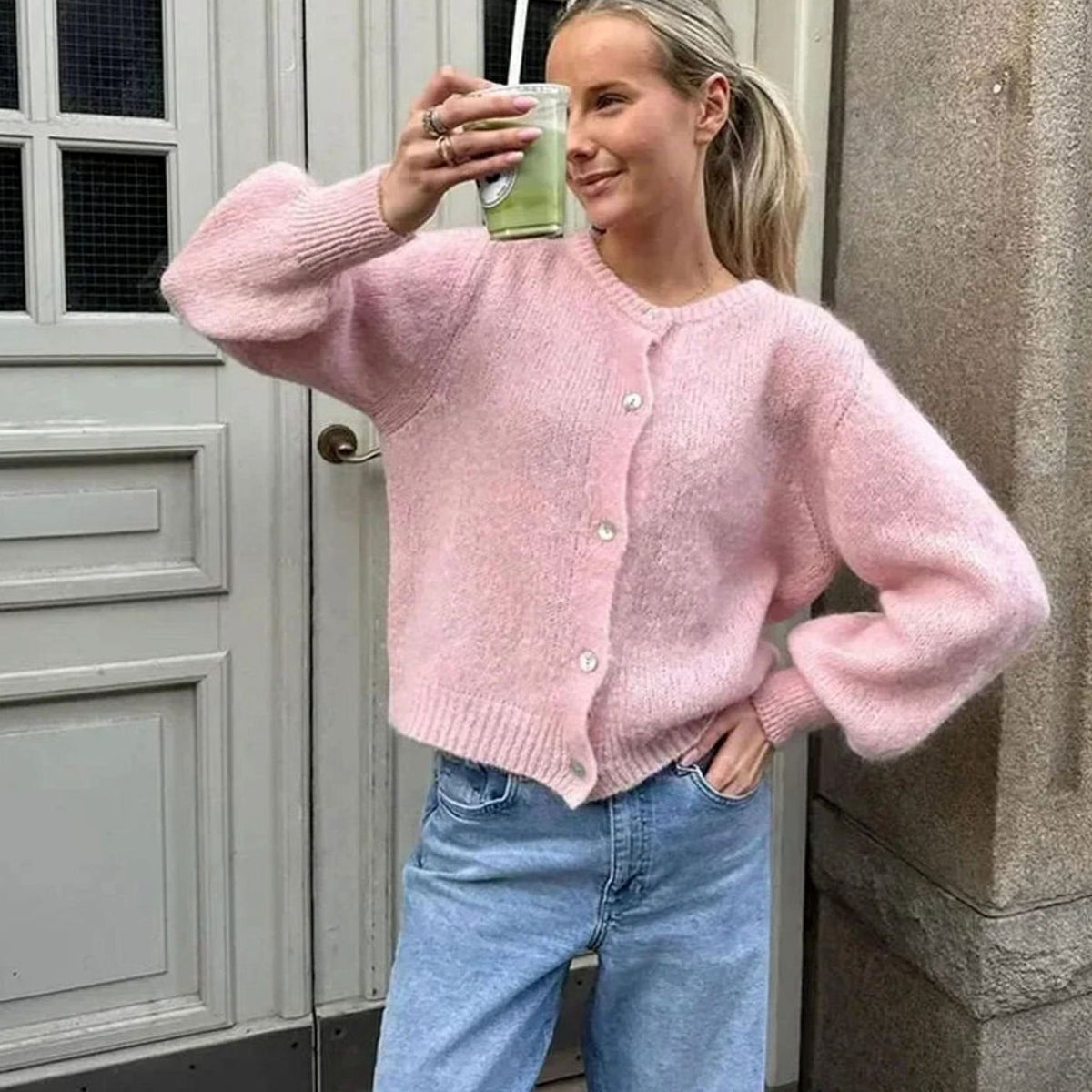Women's Leopard Print Long-Sleeve Button-Up Cardigan - Pink