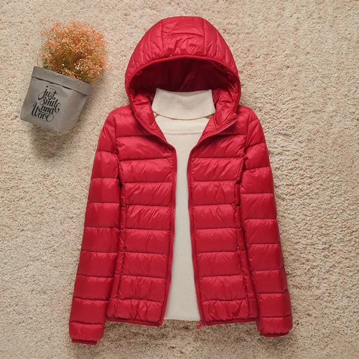 Women's Lightweight Hooded Quilted Jacket Packable Puffer - Red