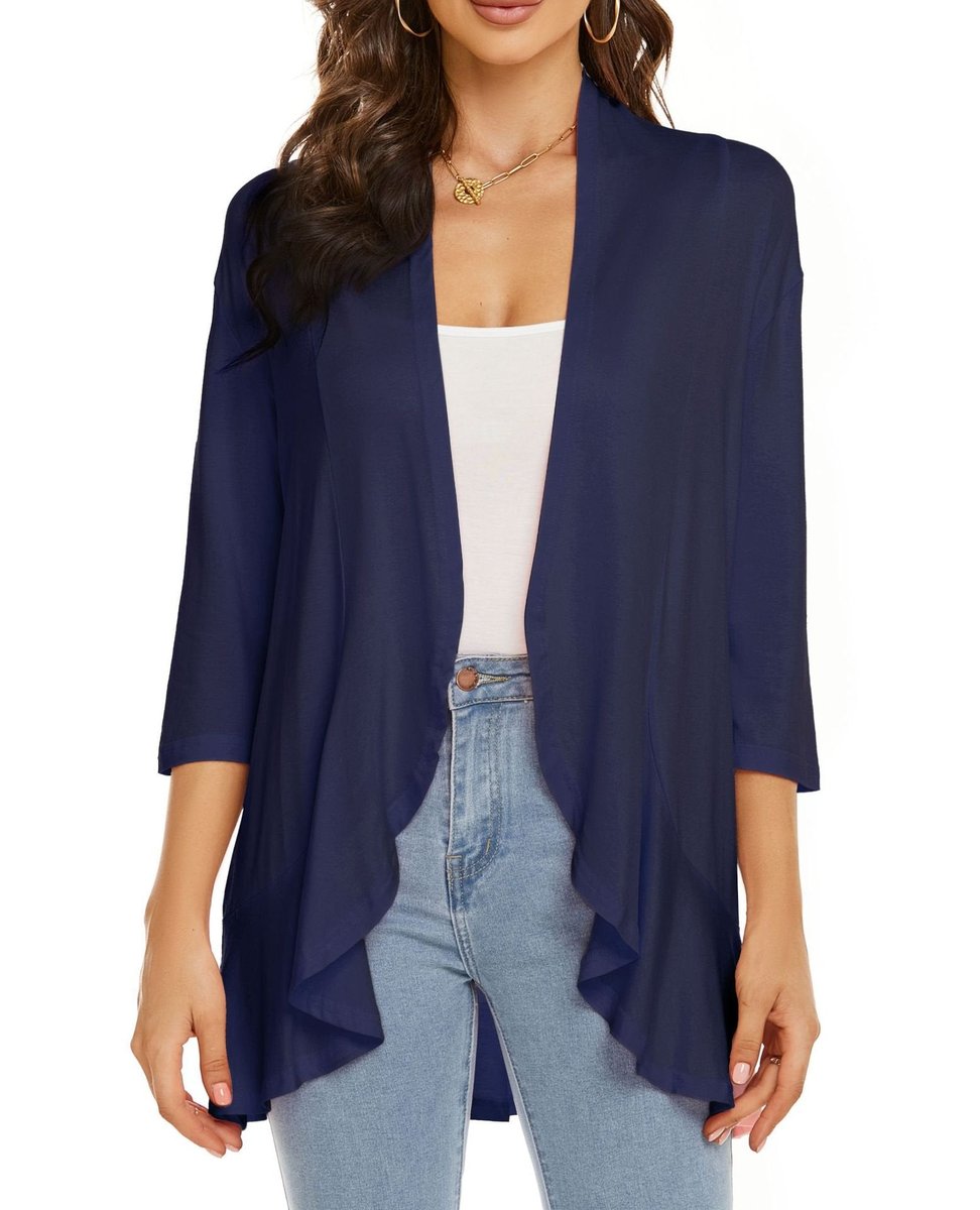 Women's Lightweight Open Front Draped Cardigan - Navy