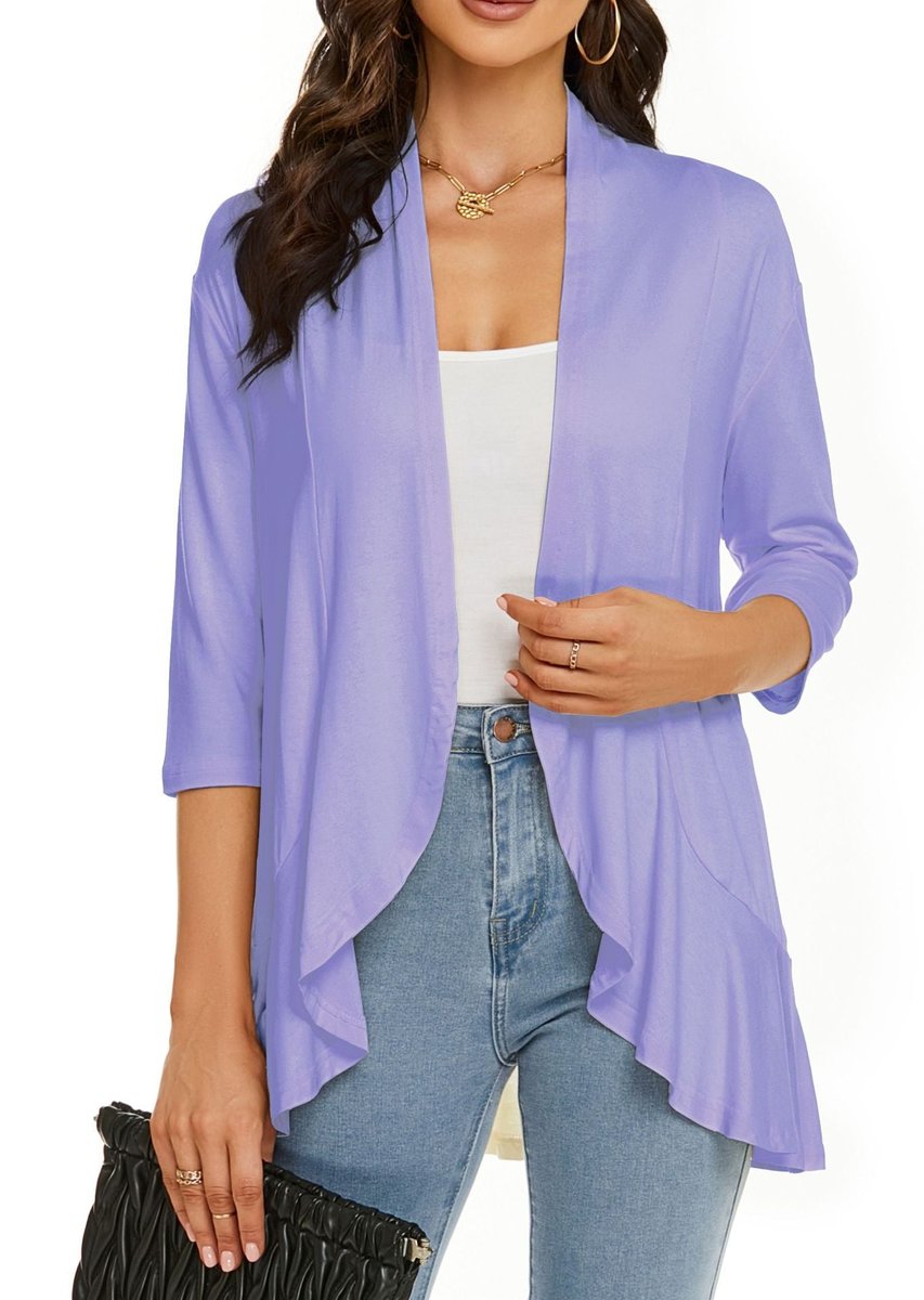 Women's Lightweight Open Front Draped Cardigan - Light Purple