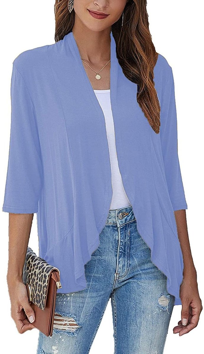 Women's Lightweight Open Front Draped Cardigan - Light Blue