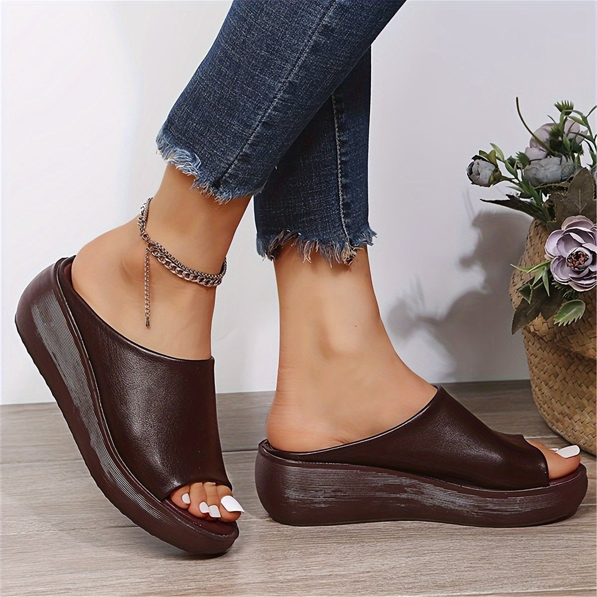Women's Lightweight Peep-Toe Wedge Comfortable Sandals Slip-On